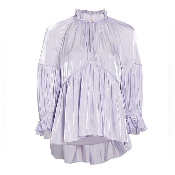 Cinq a Sept Lavender Purple Phyllis Bracelet Sleeve Gathered Pleated Blouse - Picture 4 of 16